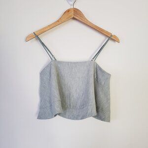 TELA Blue Linen Top Small Spaghetti Strap Summer Flowy Crop Shirt Lightweight S